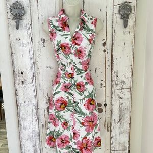 T Tahari by Elie Tahari Woman's Dress Size 6 Linen White Green Pink Red Floral